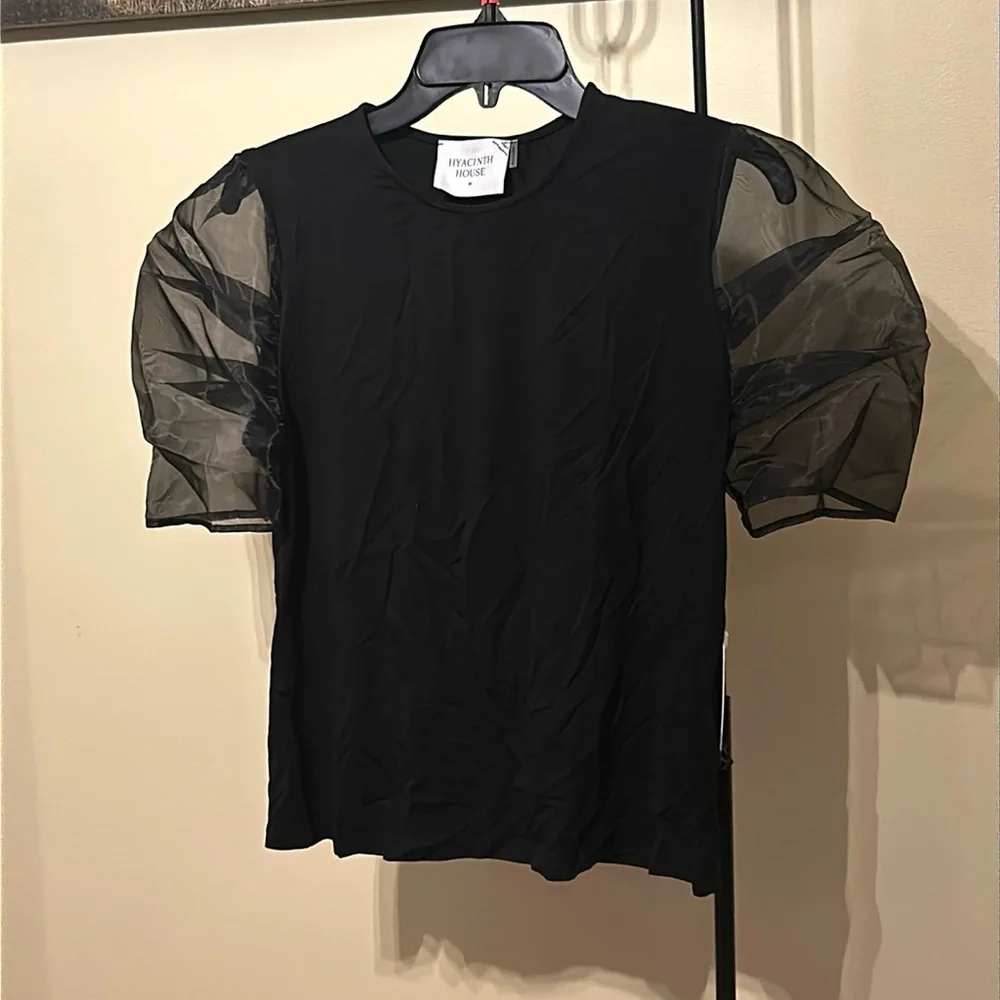 HYACINTH HOUSE
Black Tulle Sleeve Darby Blouse - Picture 6 of 11